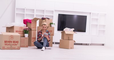 Young lady moving house
