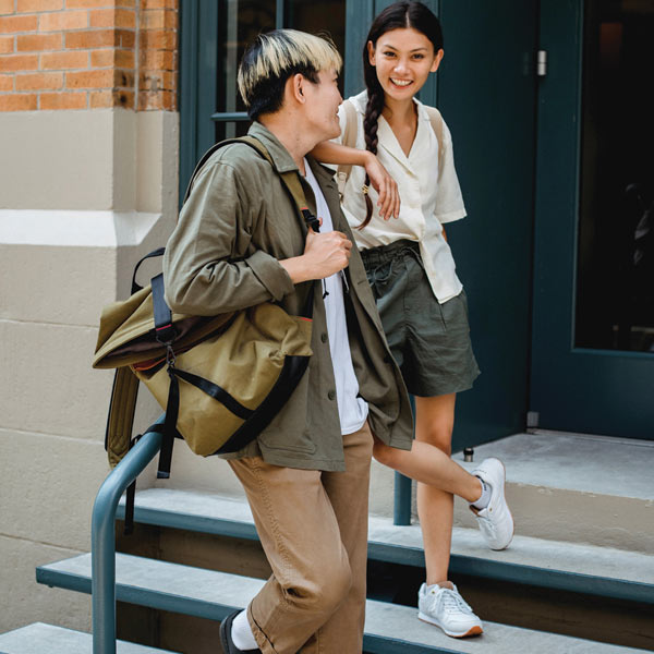 student couple chatting